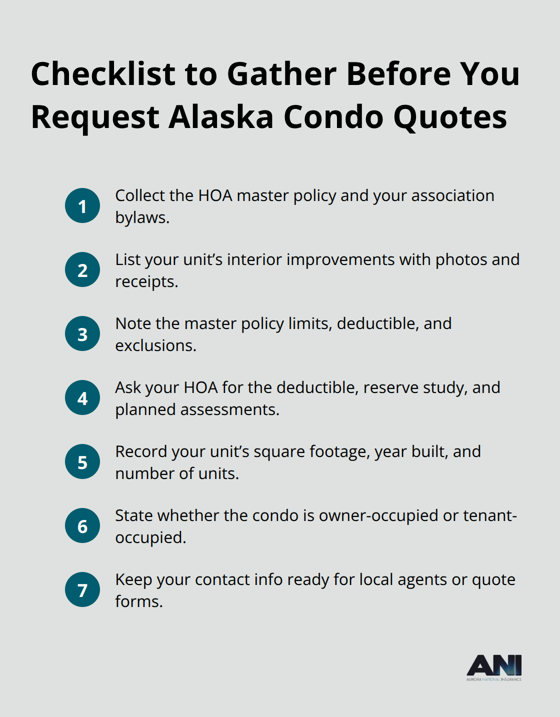 Compact list of information to collect for accurate condo insurance quotes - Alaska condo insurance quotes