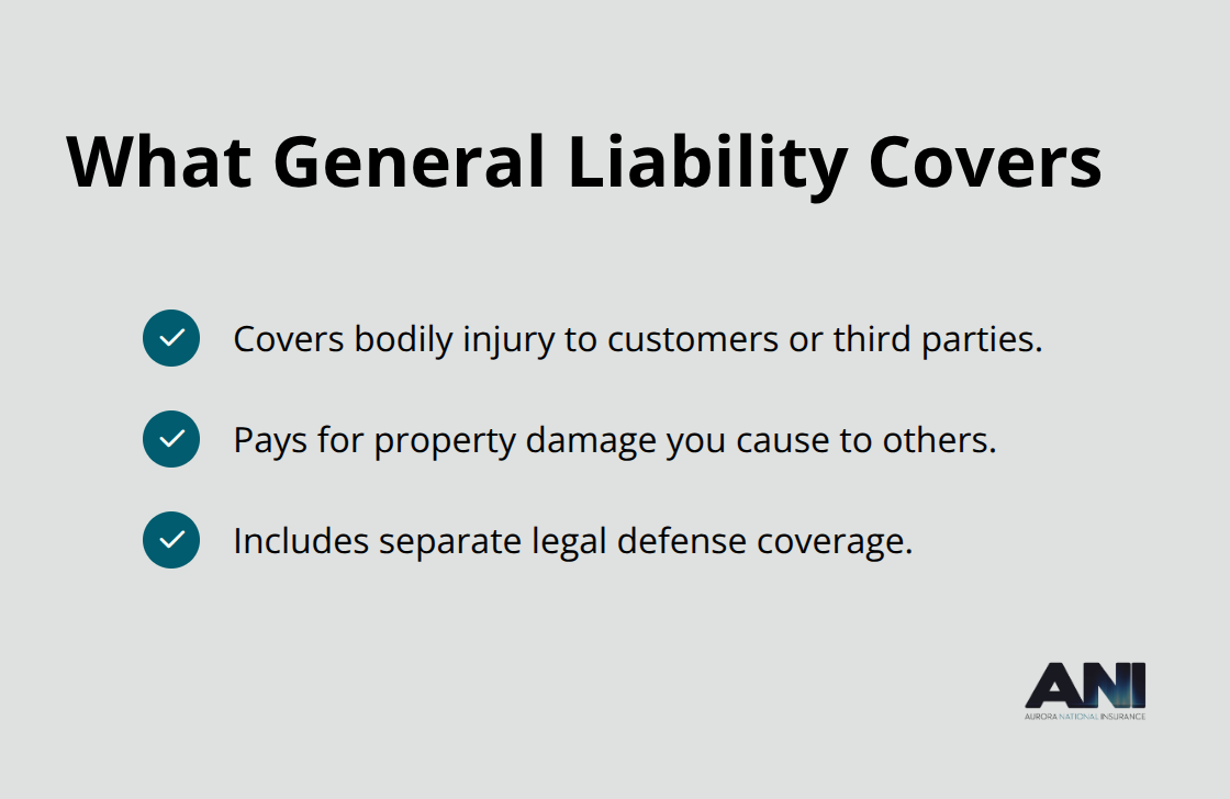 Three core protections provided by a general liability policy: bodily injury, property damage, and legal defense costs. - General liability policy Alaska