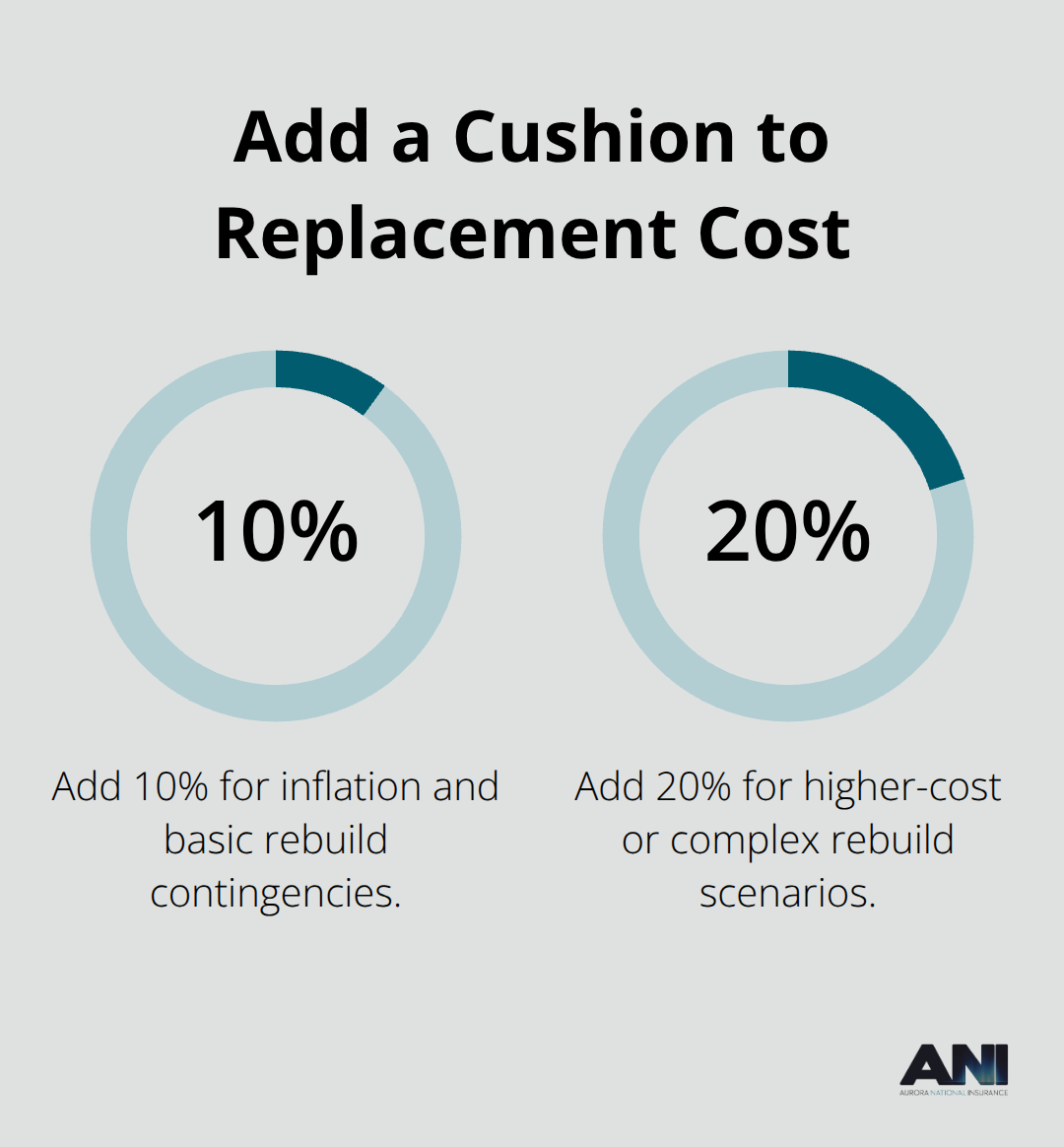 Percentage chart showing recommended inflation and contingency add-ons for dwelling replacement cost.