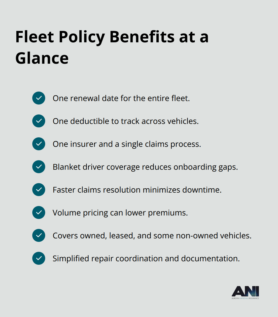 Checklist of administrative and operational benefits of a single Portland fleet policy.