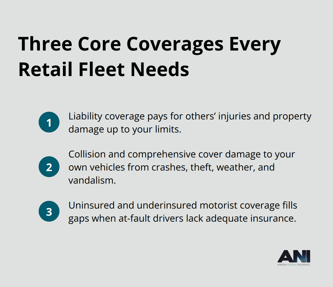 Compact ordered list of the three core insurance coverages for retail fleets.