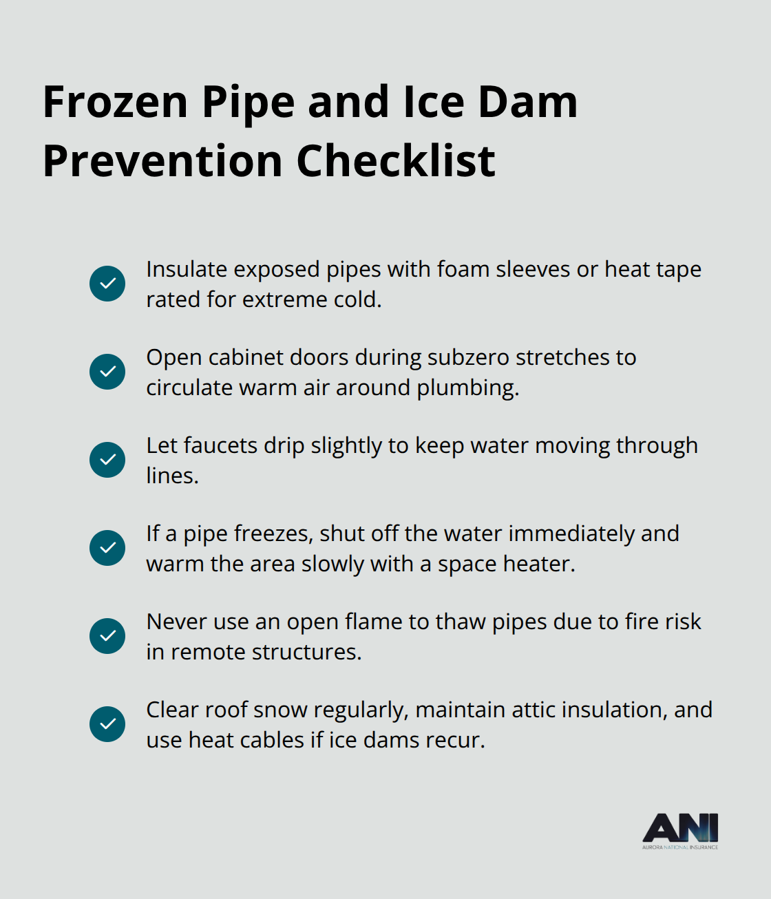 Checklist of preventive steps to reduce winter water damage risk in rural Alaska homes - Rural Alaska home insurance